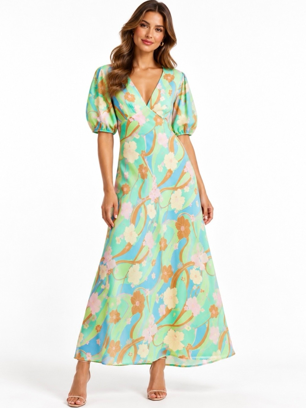RIXO Steph Pastel Hibiscus Wave Open Back Maxi Dress L US 10